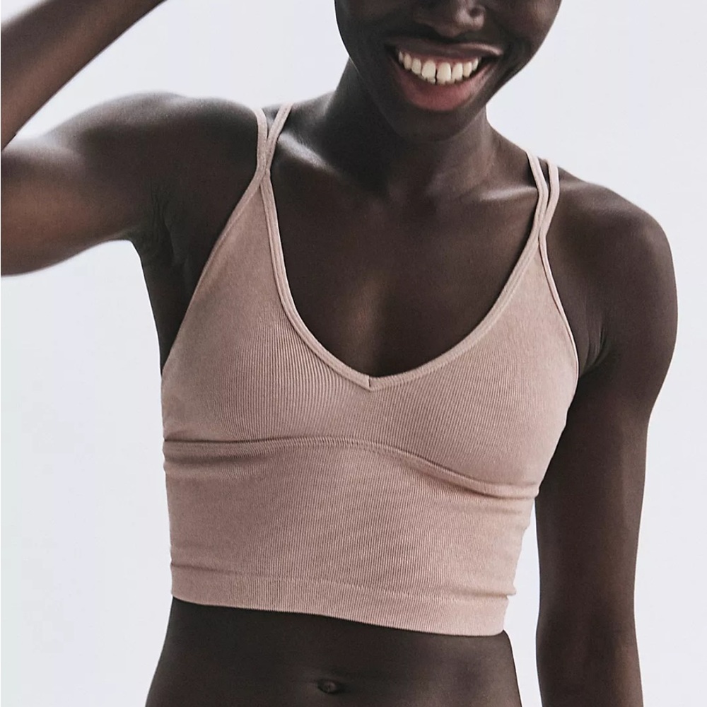 Free People Movement Tighten Up Lurex Petal Pink/Gold V-Neck XL - Picture 10 of 11